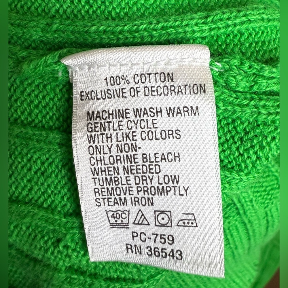 Izod preppy green cable knit turtleneck 100% cotton logo sweater petite large EC - Picture 8 of 8